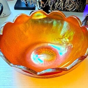 Vintage Scalloped Textured Carnival Glass Bowl 2.5" x 7.5"
